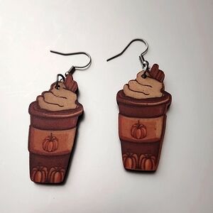 Coffee Earrings Pumpkin Spice Light weight wood double sided pattern
